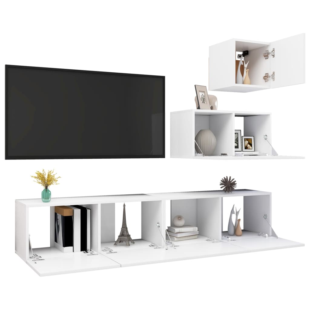 4 Piece TV Cabinet Set White Engineered Wood