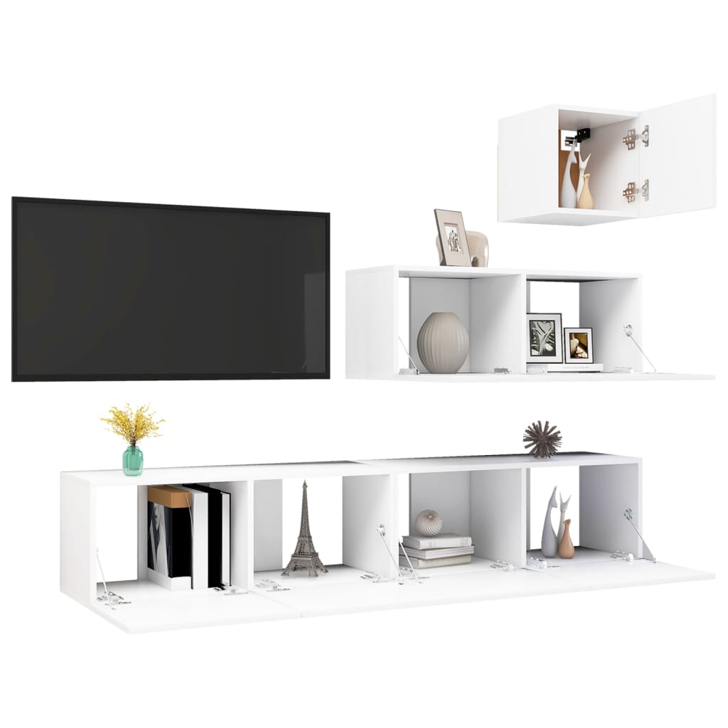 4 Piece TV Cabinet Set White Engineered Wood