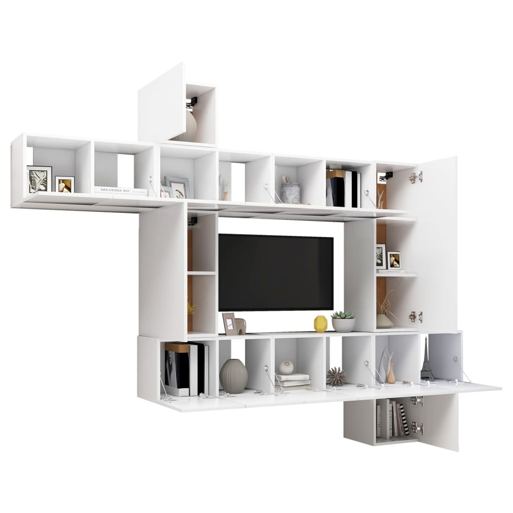 10 Piece TV Cabinet Set White Engineered Wood