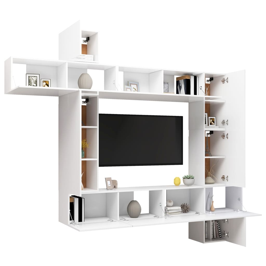 9 Piece TV Cabinet Set White Engineered Wood