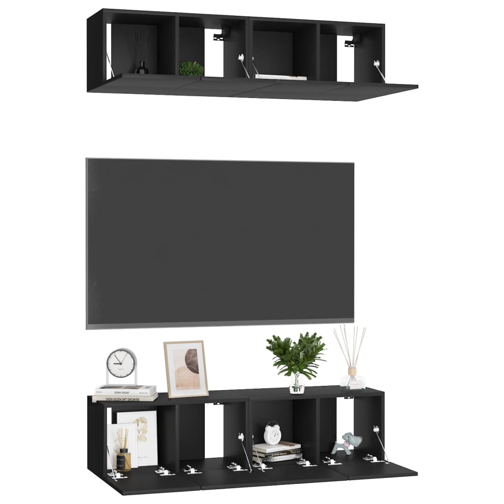 TV Cabinets 4 pcs Black 60x30x30 cm Engineered Wood