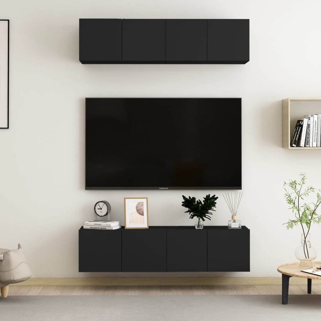 TV Cabinets 4 pcs Black 60x30x30 cm Engineered Wood