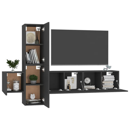 5 Piece TV Cabinet Set Black Engineered Wood