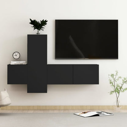 3 Piece TV Cabinet Set Black Engineered Wood