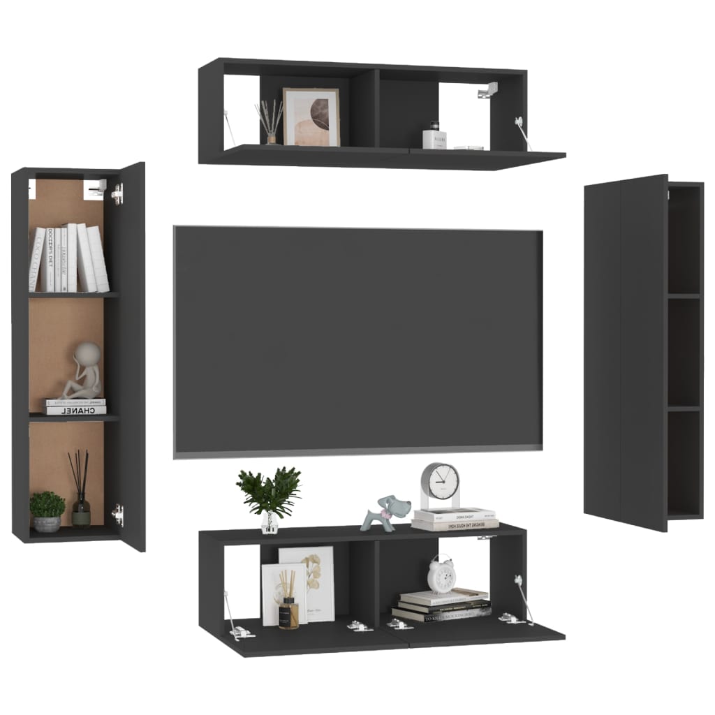 4 Piece TV Cabinet Set Black Engineered Wood