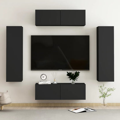 4 Piece TV Cabinet Set Black Engineered Wood