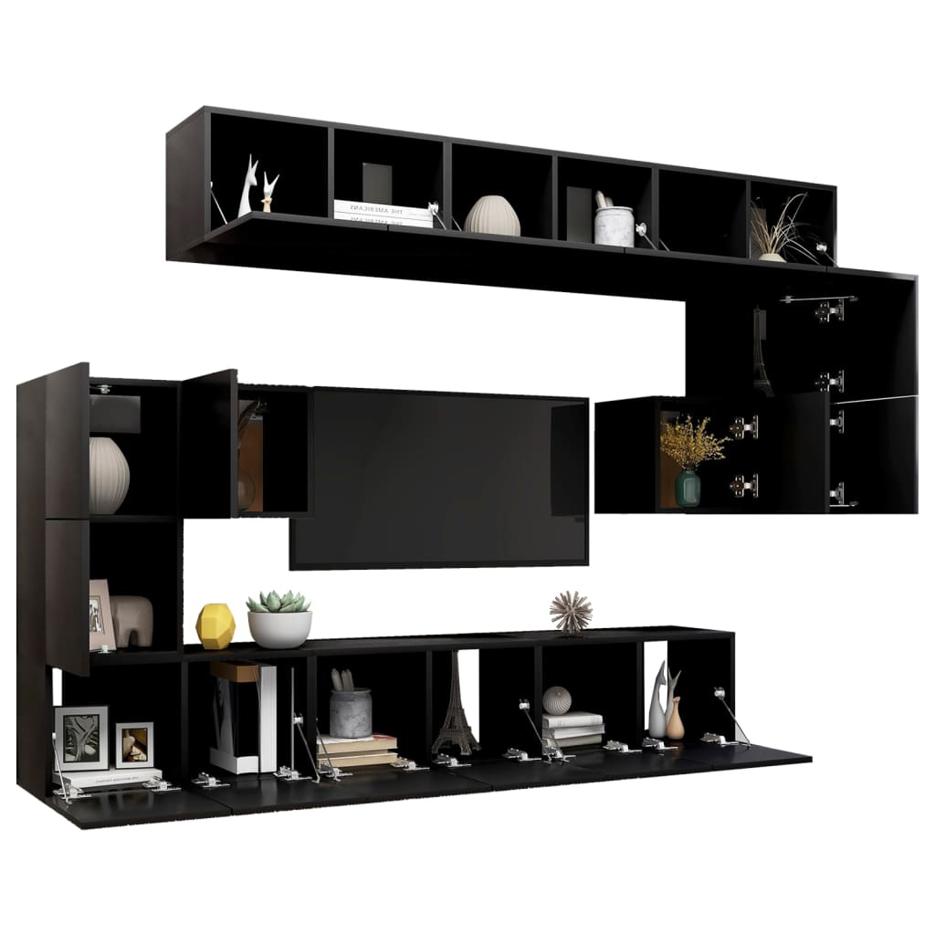 10 Piece TV Cabinet Set Black Engineered Wood