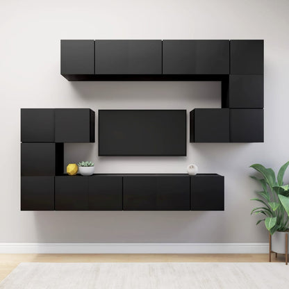 10 Piece TV Cabinet Set Black Engineered Wood