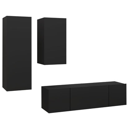 4 Piece TV Cabinet Set Black Engineered Wood