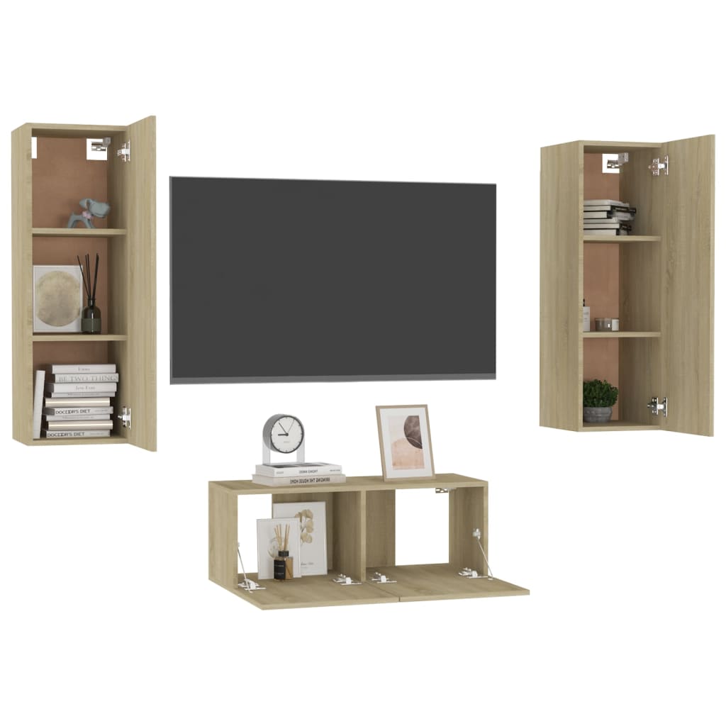 3 Piece TV Cabinet Set Sonoma Oak Engineered Wood