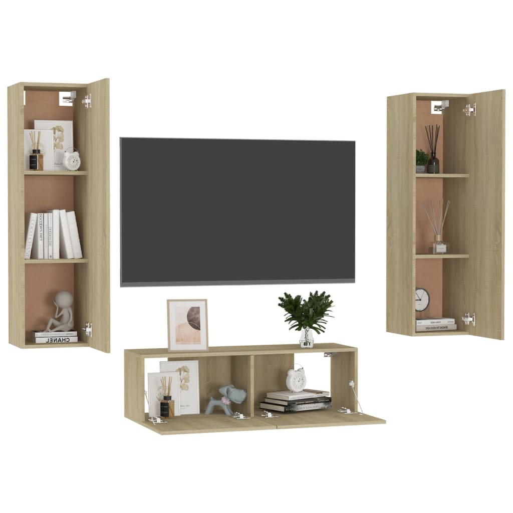 3 Piece TV Cabinet Set Sonoma Oak Engineered Wood