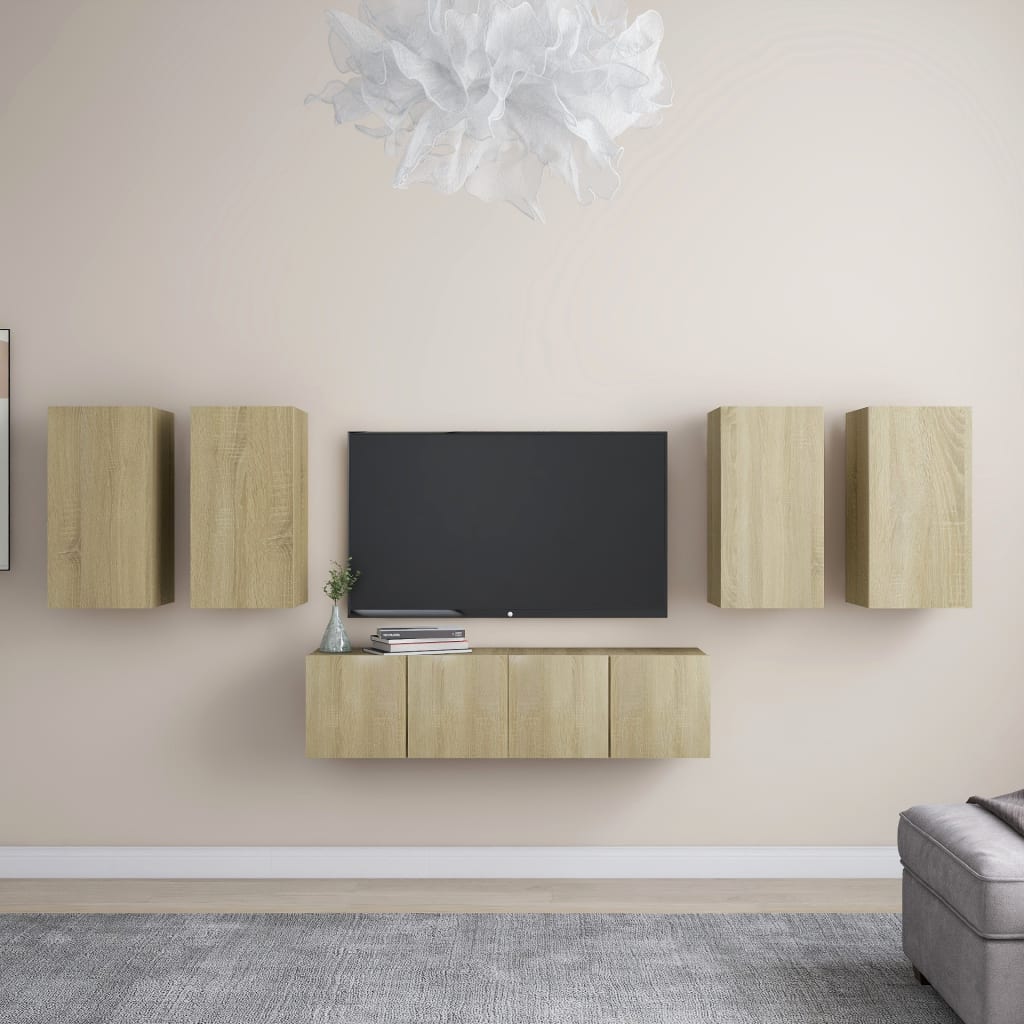 6 Piece TV Cabinet Set Sonoma Oak Engineered Wood