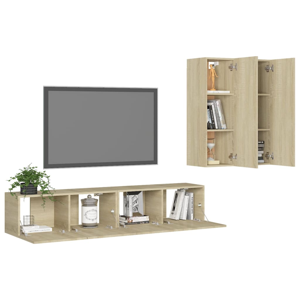 4 Piece TV Cabinet Set Sonoma Oak Engineered Wood