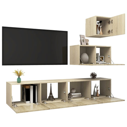 4 Piece TV Cabinet Set Sonoma Oak Engineered Wood