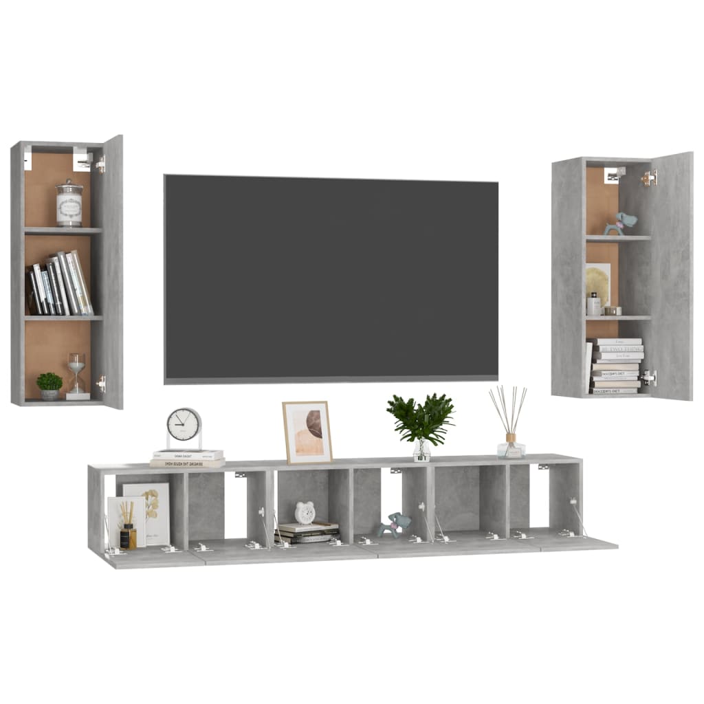 5 Piece TV Cabinet Set Concrete Grey Engineered Wood