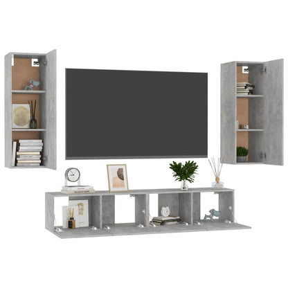 4 Piece TV Cabinet Set Concrete Grey Engineered Wood