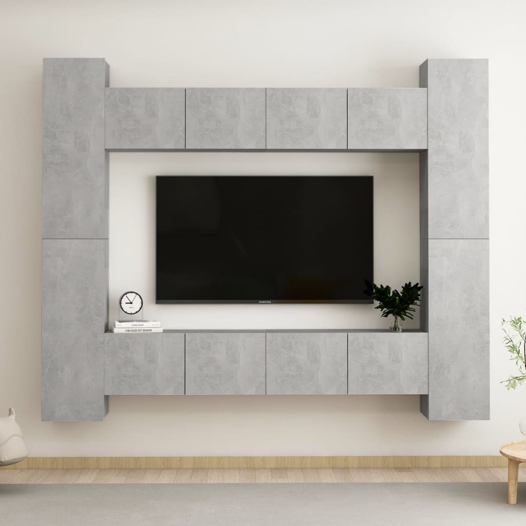 8 Piece TV Cabinet Set Concrete Grey Engineered Wood