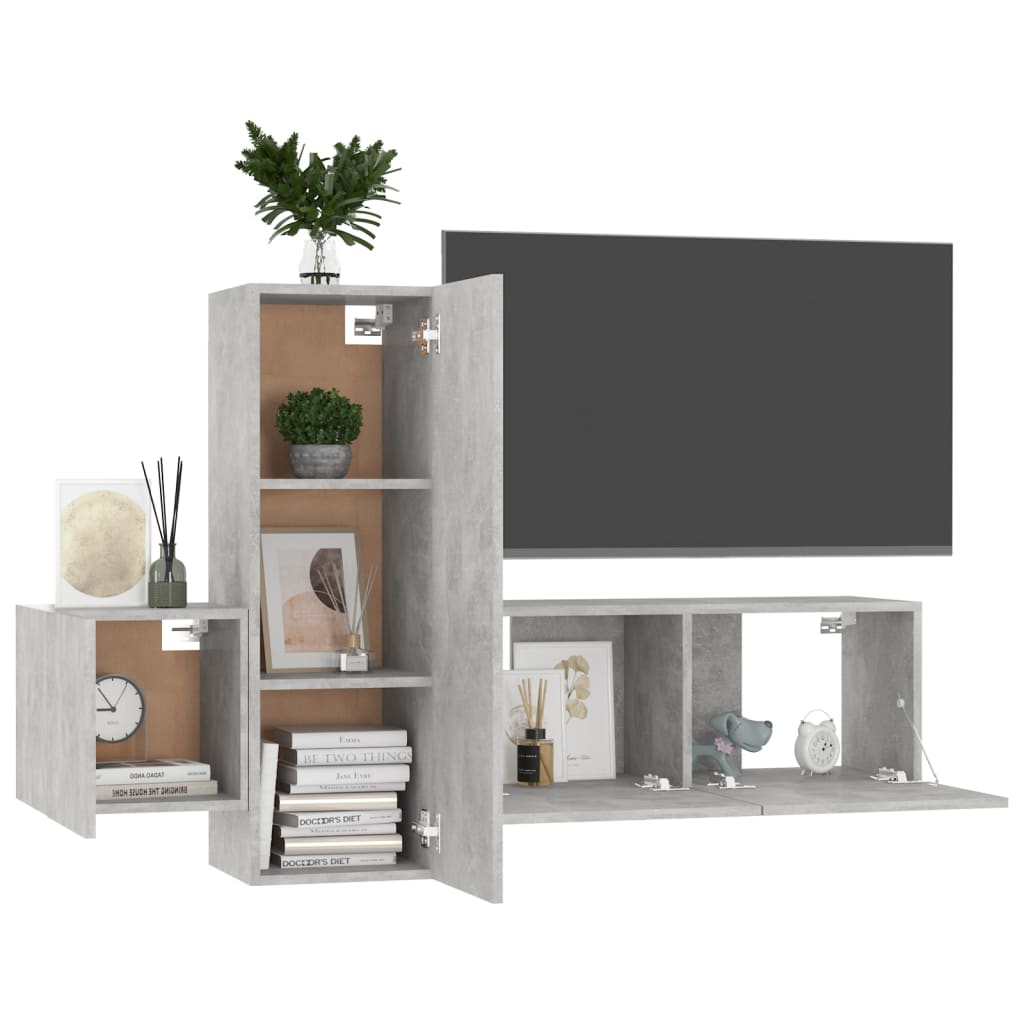 3 Piece TV Cabinet Set Concrete Grey Engineered Wood