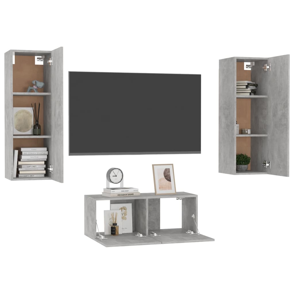 3 Piece TV Cabinet Set Concrete Grey Engineered Wood