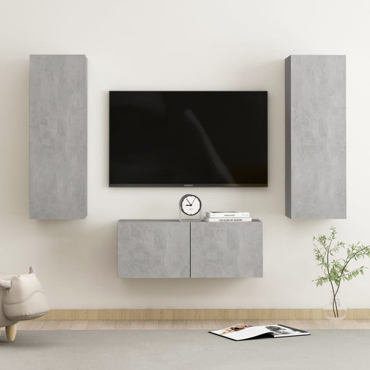 3 Piece TV Cabinet Set Concrete Grey Engineered Wood