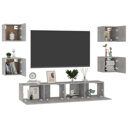 6 Piece TV Cabinet Set Concrete Grey Engineered Wood