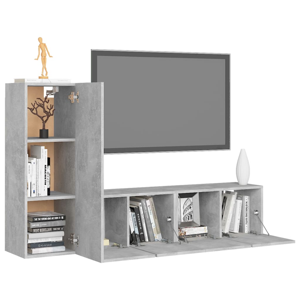 3 Piece TV Cabinet Set Concrete Grey Engineered Wood