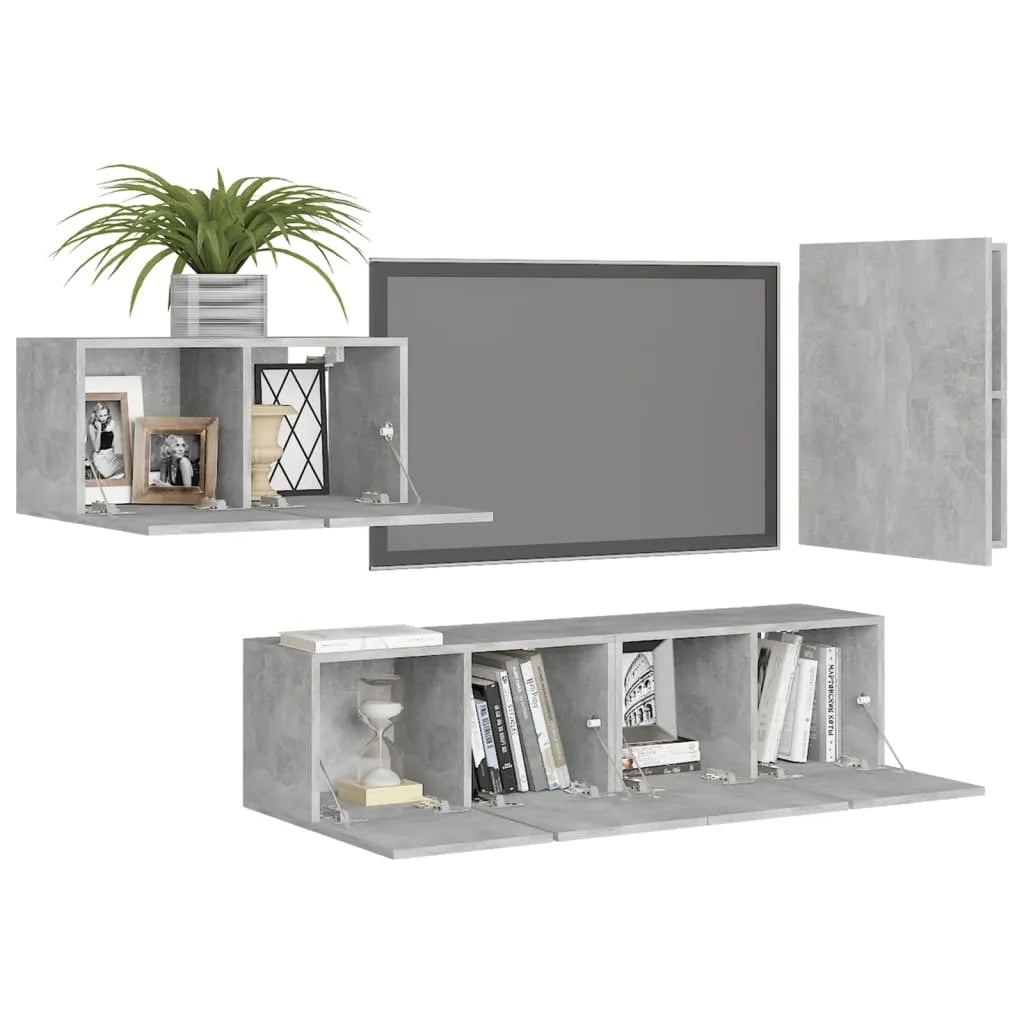 4 Piece TV Cabinet Set Concrete Grey Engineered Wood