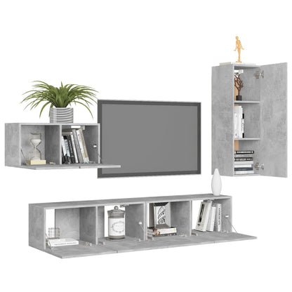 4 Piece TV Cabinet Set Concrete Grey Engineered Wood