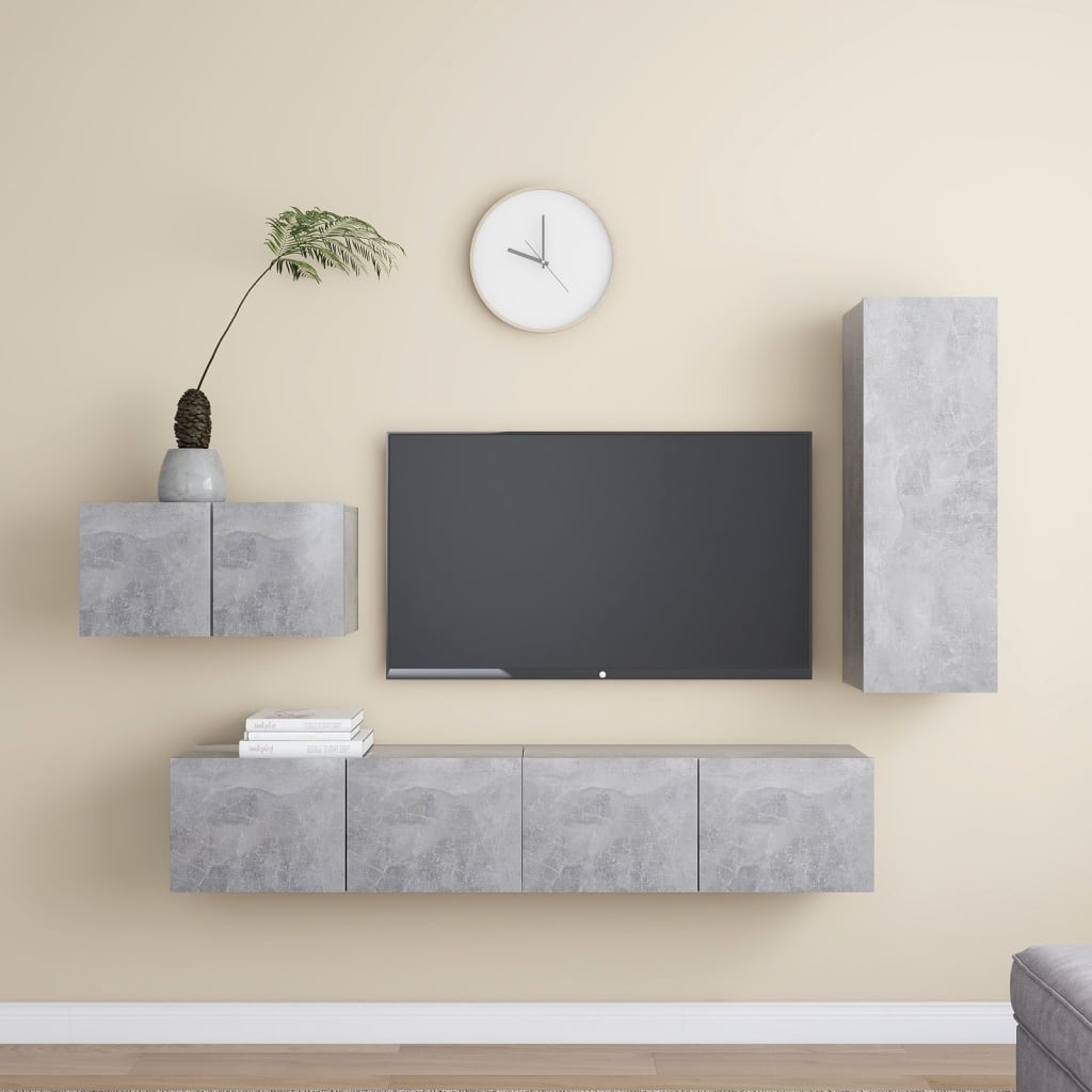 4 Piece TV Cabinet Set Concrete Grey Engineered Wood