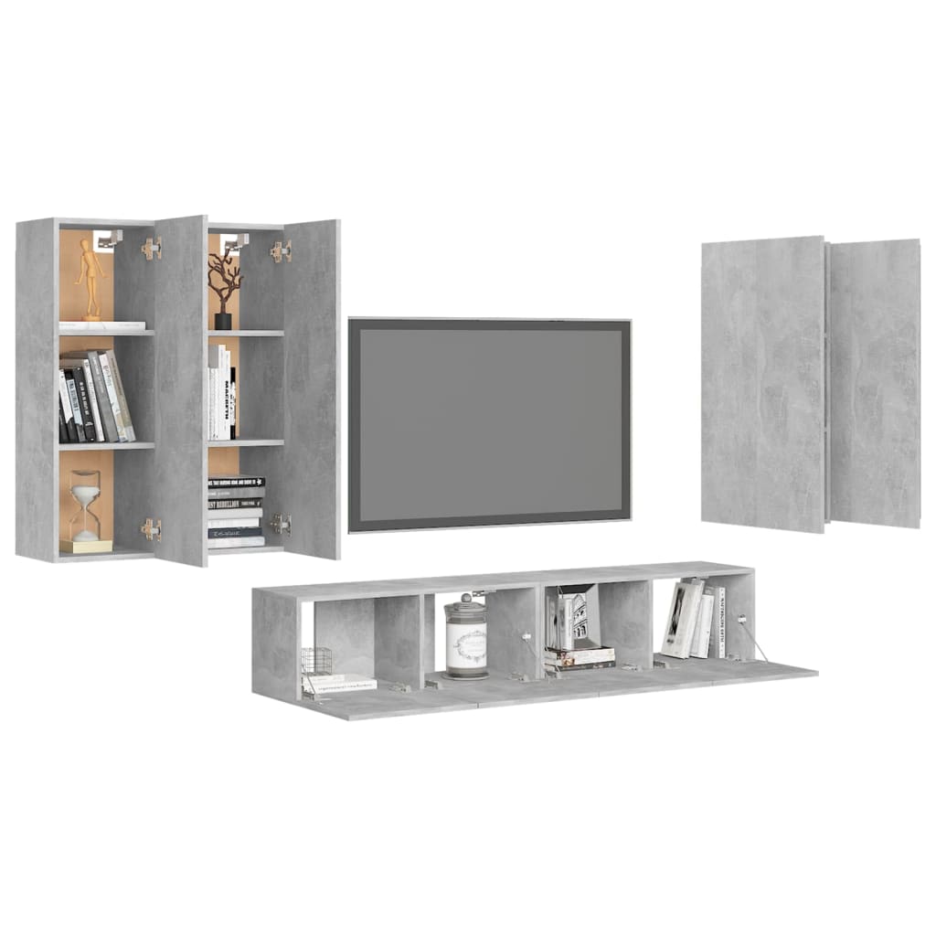 6 Piece TV Cabinet Set Concrete Grey Engineered Wood