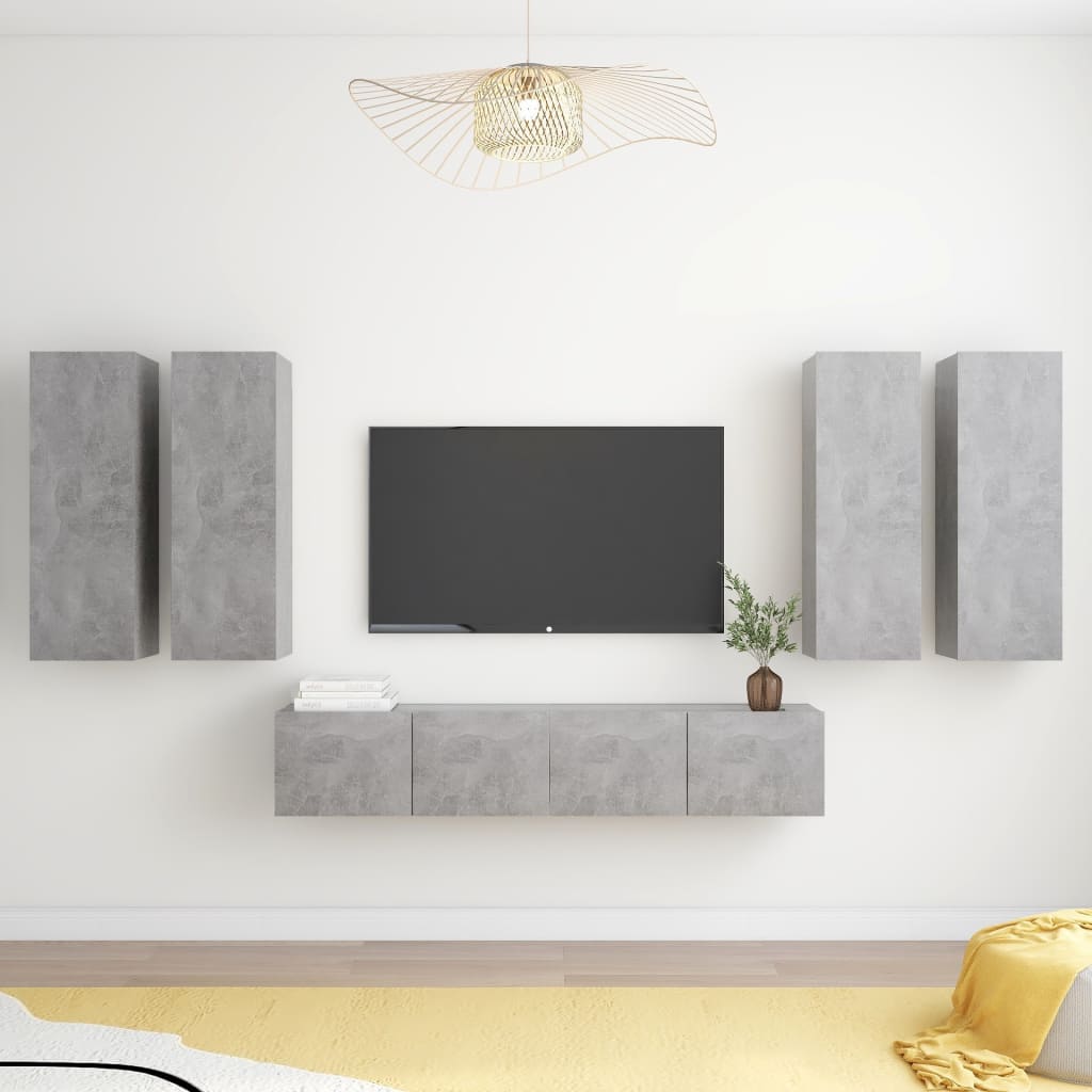 6 Piece TV Cabinet Set Concrete Grey Engineered Wood