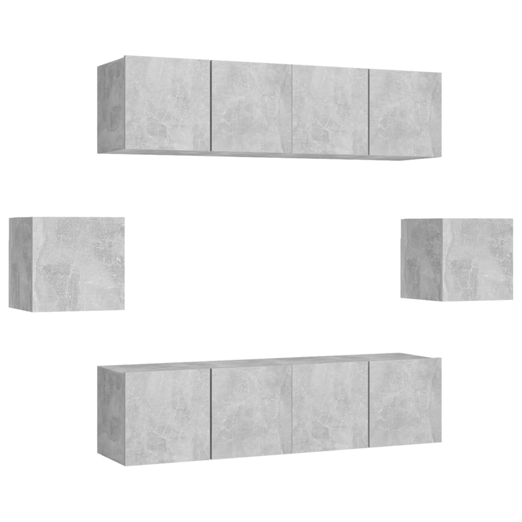 6 Piece TV Cabinet Set Concrete Grey Engineered Wood