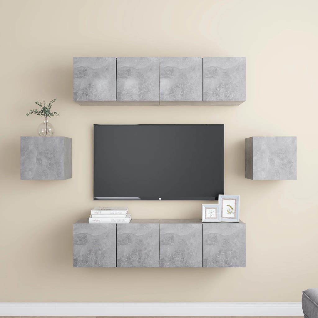 6 Piece TV Cabinet Set Concrete Grey Engineered Wood