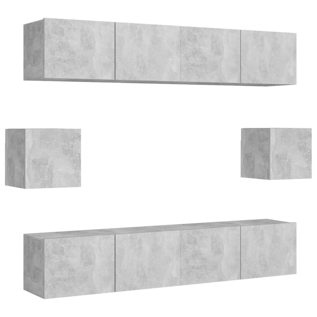 6 Piece TV Cabinet Set Concrete Grey Engineered Wood