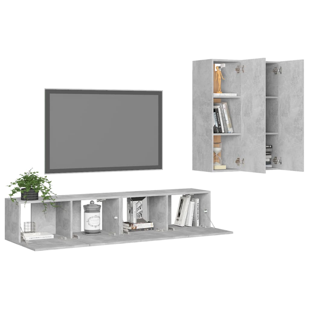 4 Piece TV Cabinet Set Concrete Grey Engineered Wood