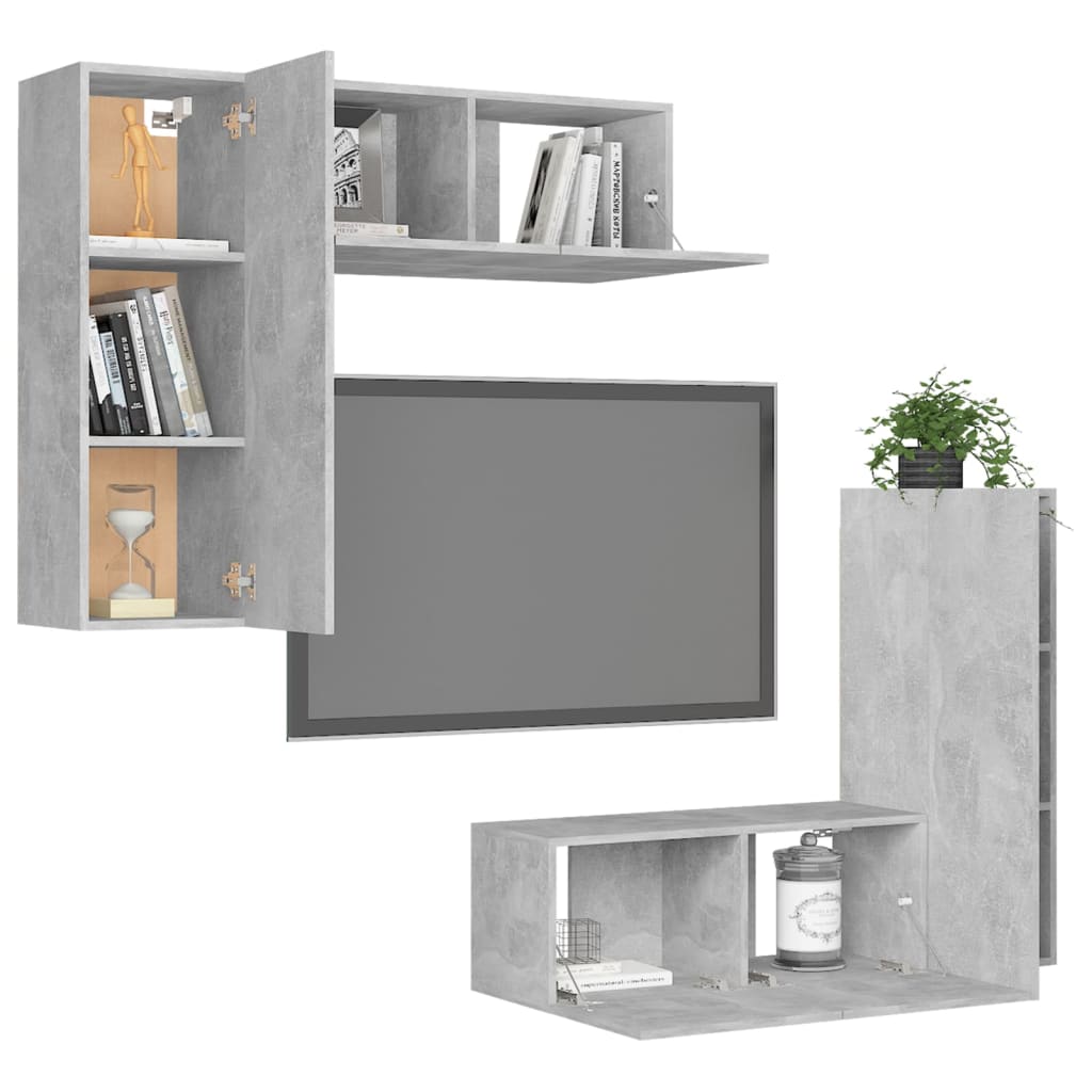 4 Piece TV Cabinet Set Concrete Grey Engineered Wood