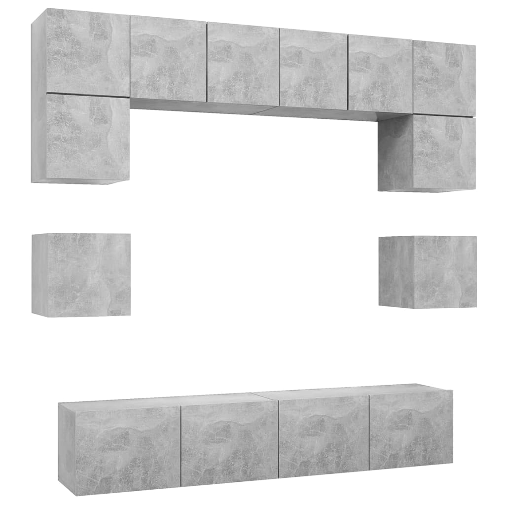 8 Piece TV Cabinet Set Concrete Grey Engineered Wood