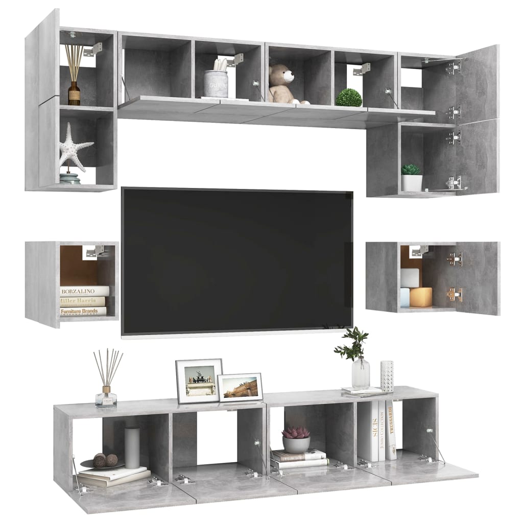 8 Piece TV Cabinet Set Concrete Grey Engineered Wood