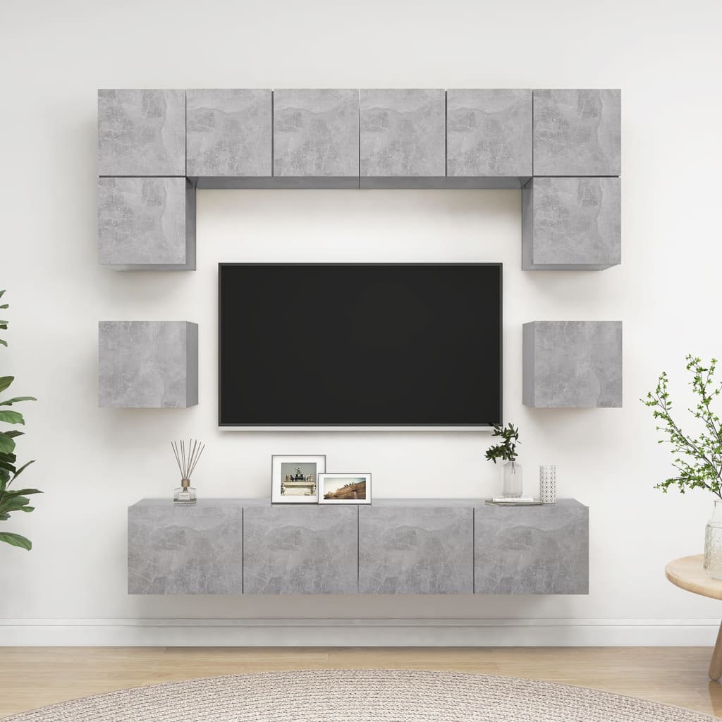 8 Piece TV Cabinet Set Concrete Grey Engineered Wood