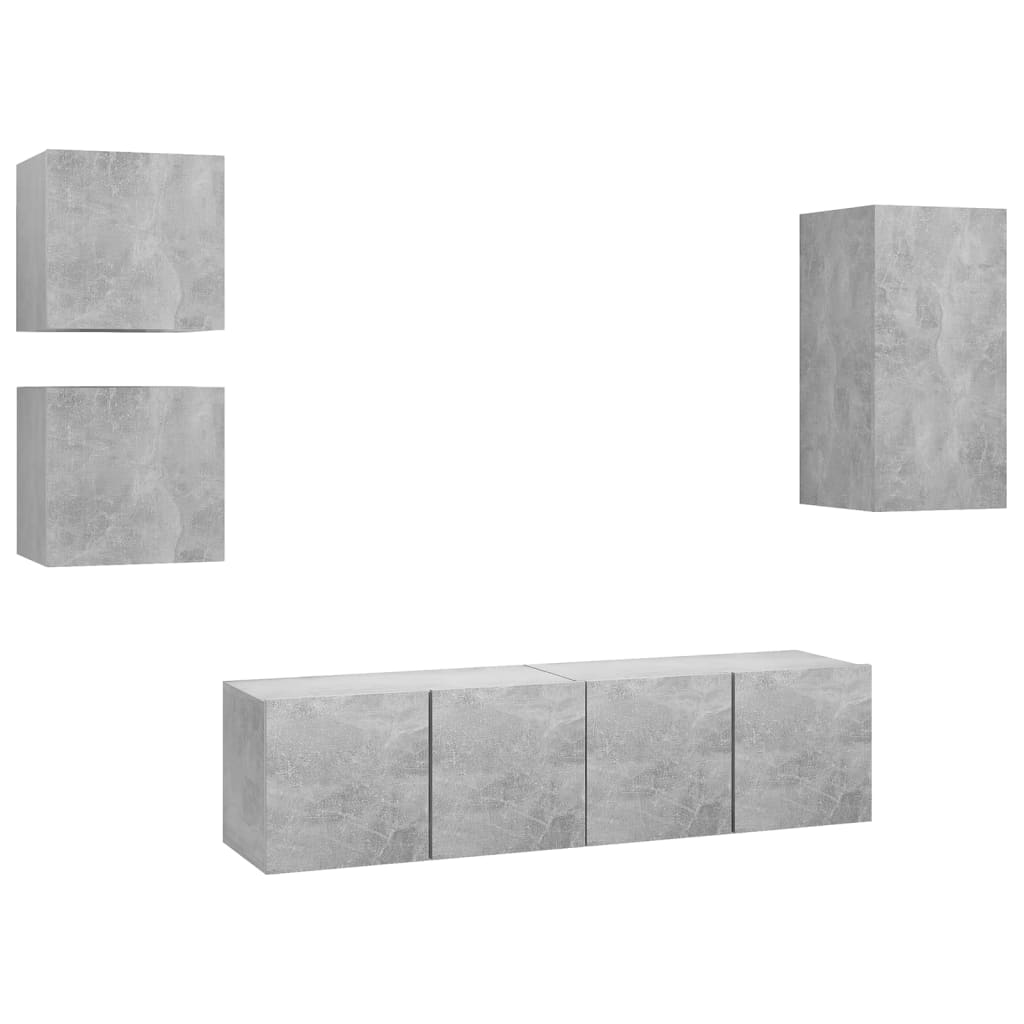 5 Piece TV Cabinet Set Concrete Grey Engineered Wood