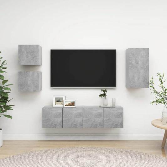 5 Piece TV Cabinet Set Concrete Grey Engineered Wood