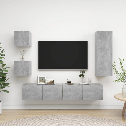 5 Piece TV Cabinet Set Concrete Grey Engineered Wood