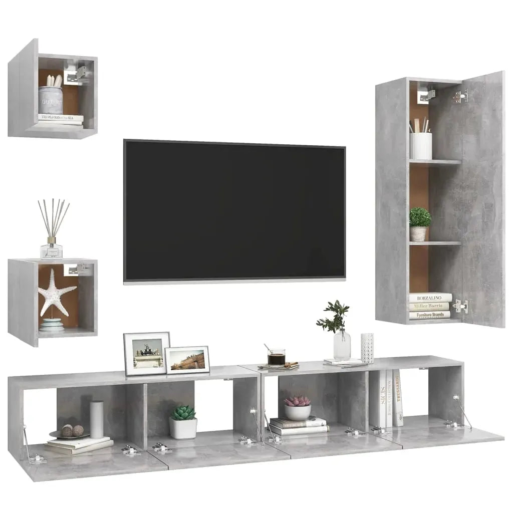 5 Piece TV Cabinet Set Concrete Grey Engineered Wood