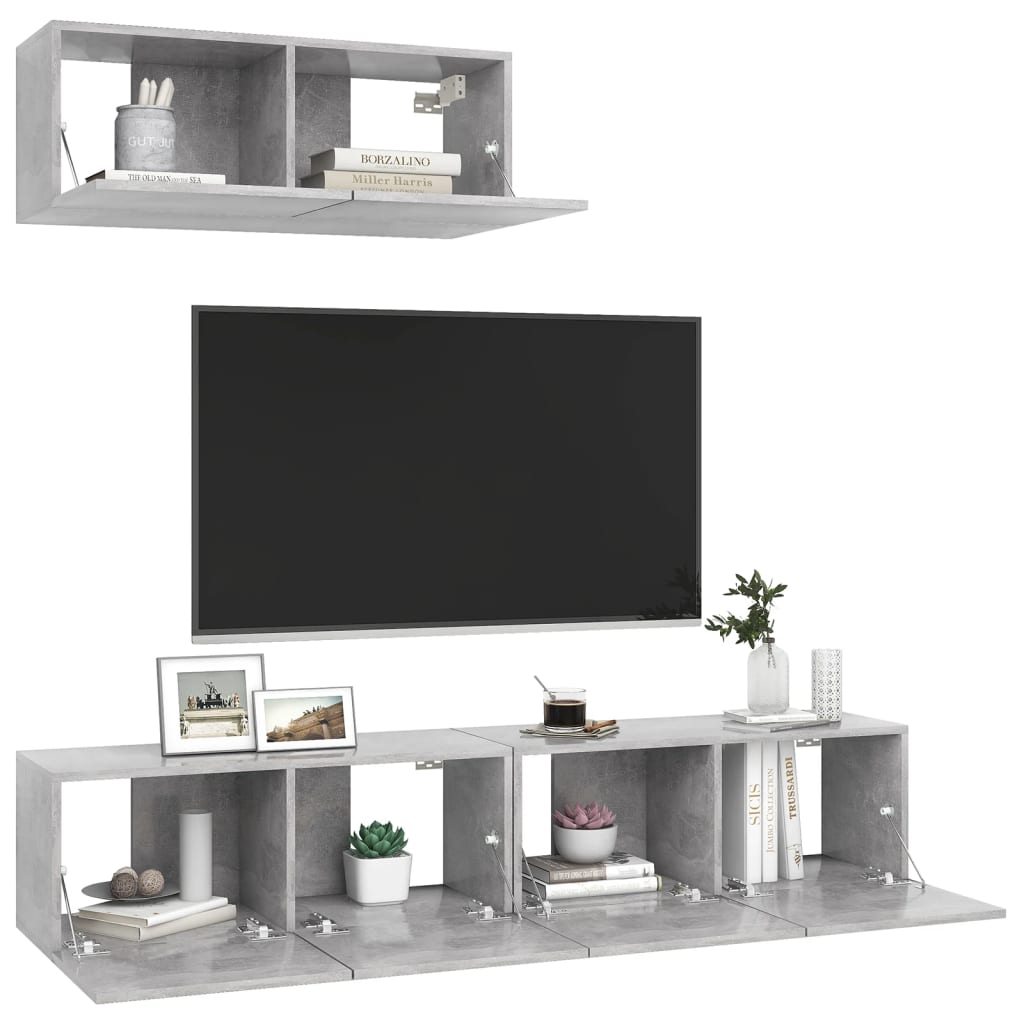 TV Cabinets 3 pcs Concrete Grey Engineered Wood