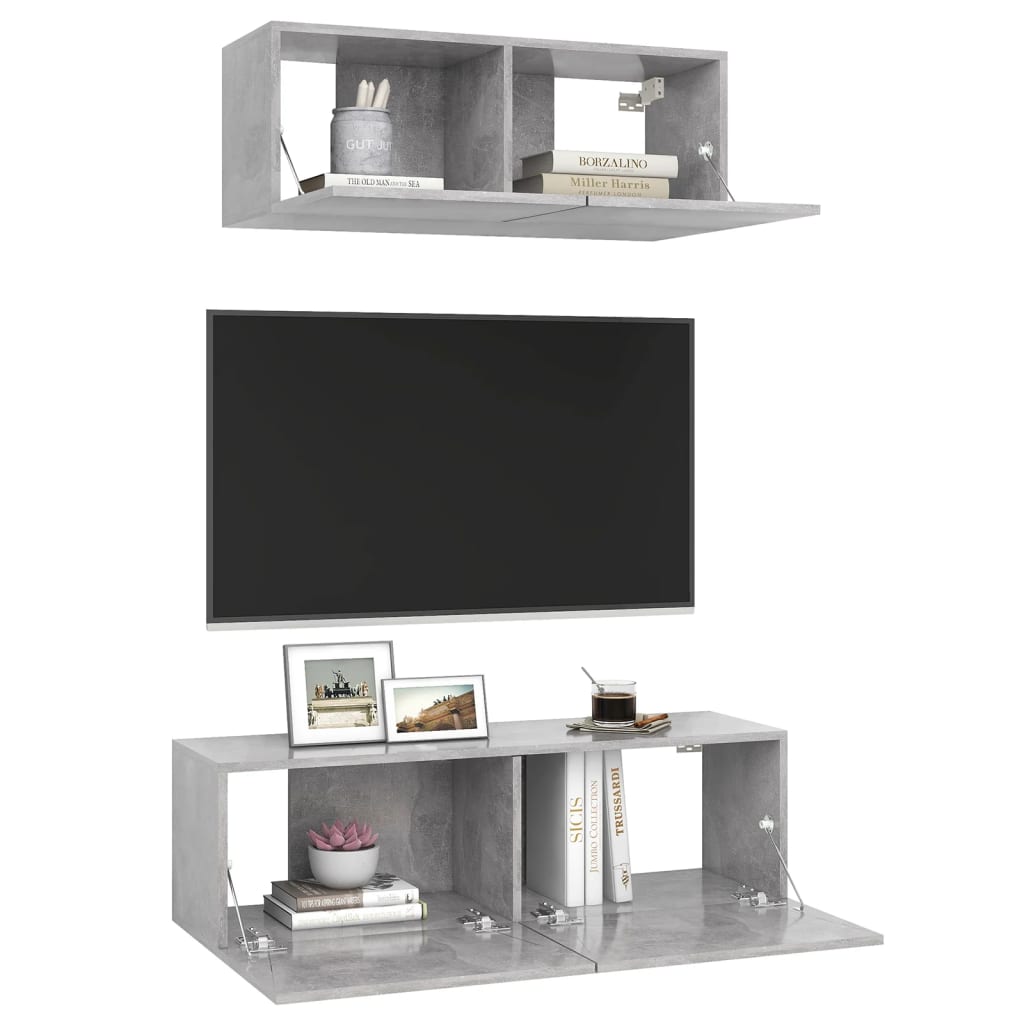 2 Piece TV Cabinet Set Concrete Grey Engineered Wood