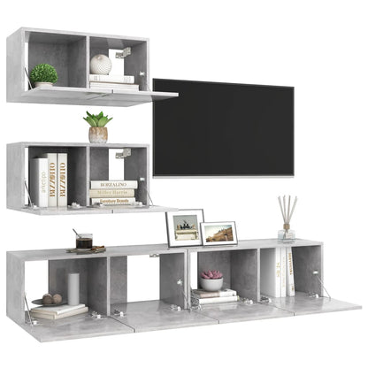 4 Piece TV Cabinet Set Concrete Grey Engineered Wood