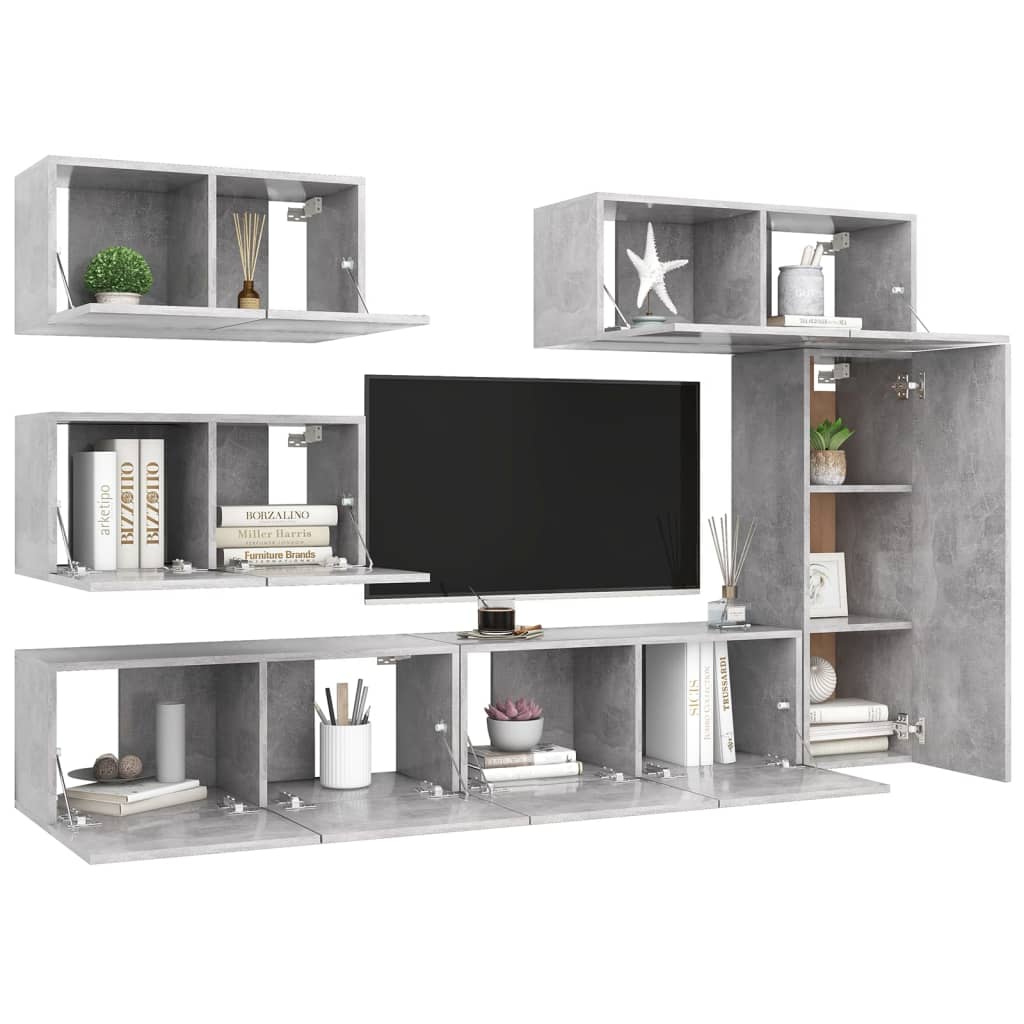 6 Piece TV Cabinet Set Concrete Grey Engineered Wood