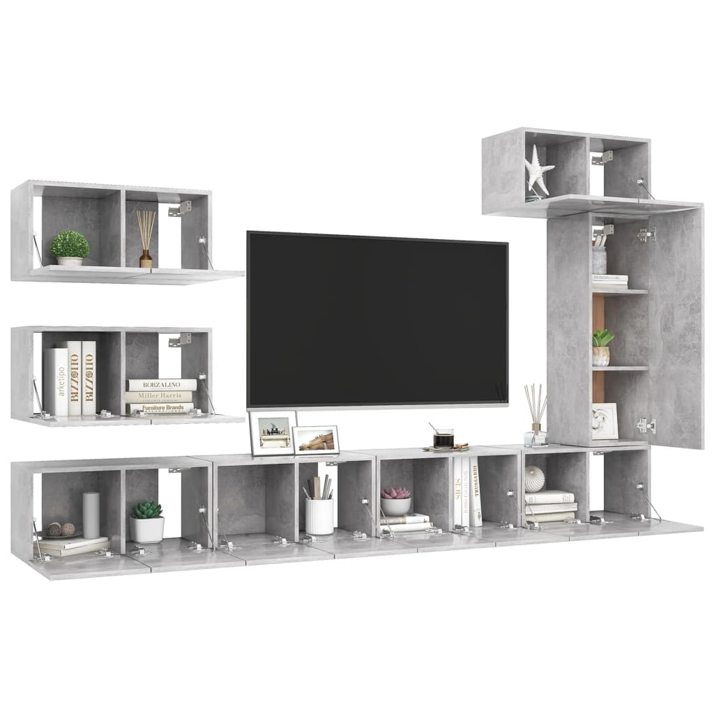 8 Piece TV Cabinet Set Concrete Grey Engineered Wood