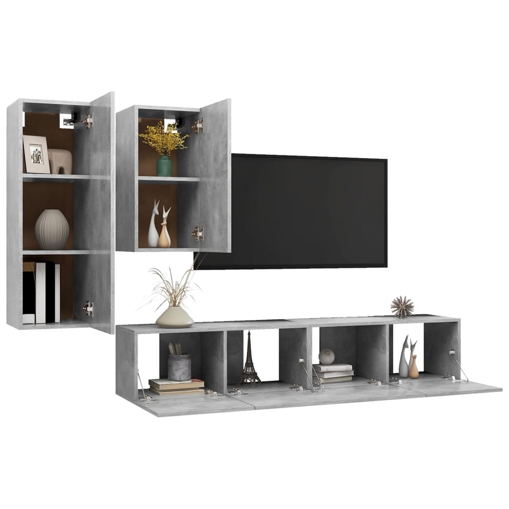 4 Piece TV Cabinet Set Concrete Grey Engineered Wood