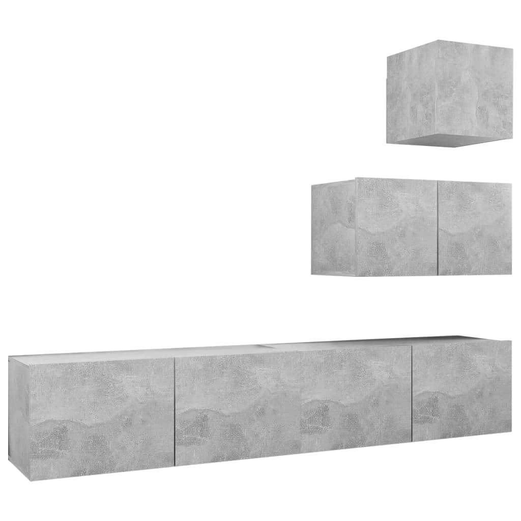 4 Piece TV Cabinet Set Concrete Grey Engineered Wood